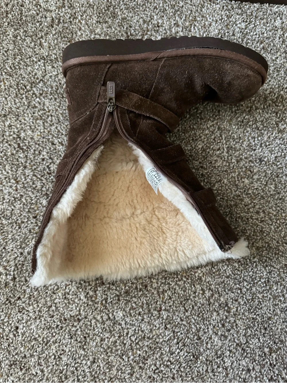 UGG Maddi Brown Leather Triple Buckle Mid-Calf Boots with Side Zipper - Size 3Y - Picture 6 of 10